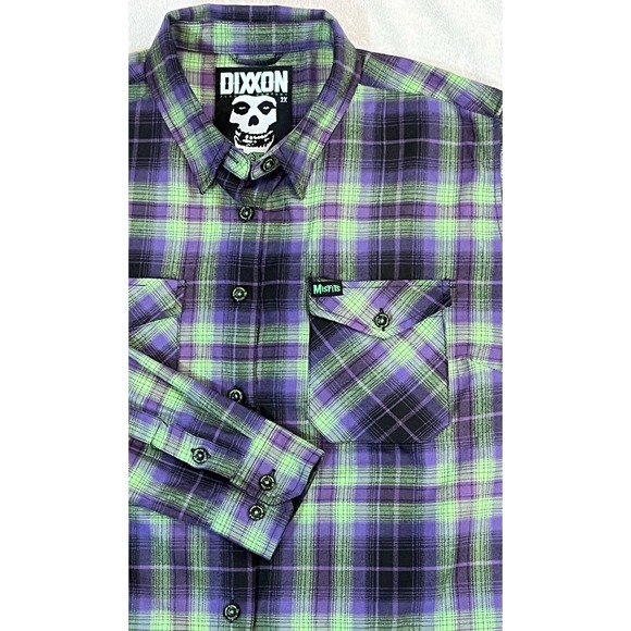 DIXXON Other - Dixxon Misfits Flannel Shirt Mens 2X Purple Green Plaid Punk Rock Rare